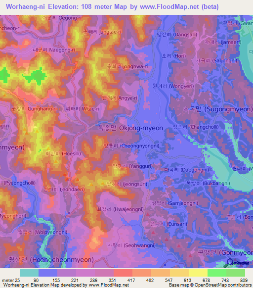 Worhaeng-ni,South Korea Elevation Map