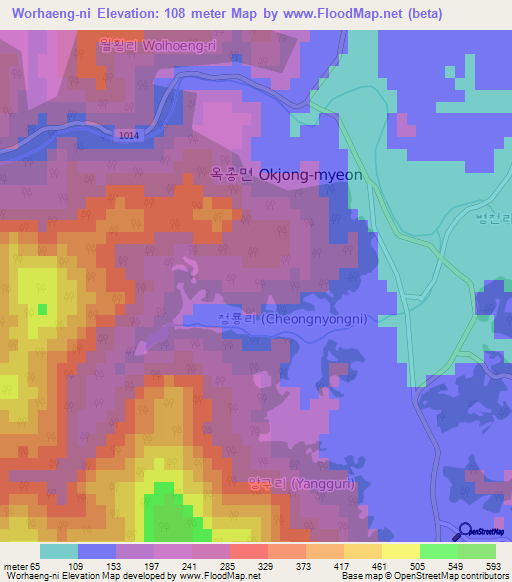 Worhaeng-ni,South Korea Elevation Map