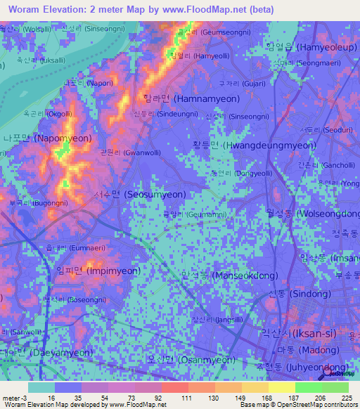 Woram,South Korea Elevation Map