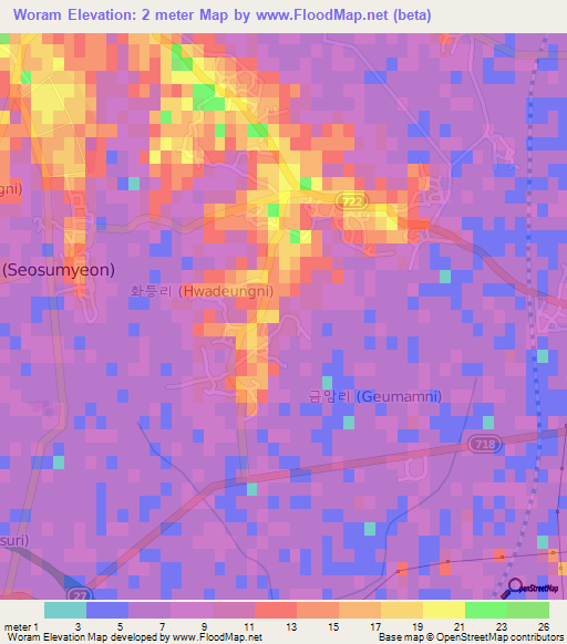 Woram,South Korea Elevation Map