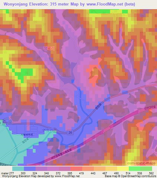 Wonyonjang,South Korea Elevation Map