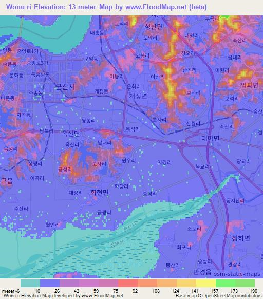 Wonu-ri,South Korea Elevation Map