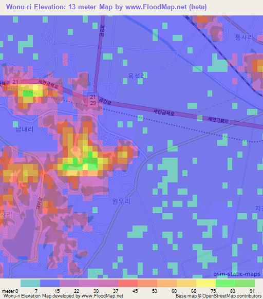 Wonu-ri,South Korea Elevation Map