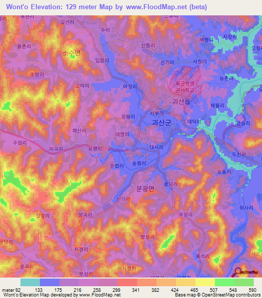 Wont'o,South Korea Elevation Map