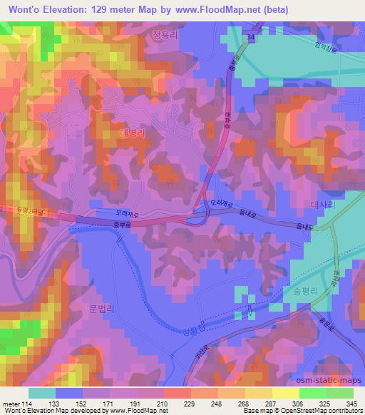 Wont'o,South Korea Elevation Map