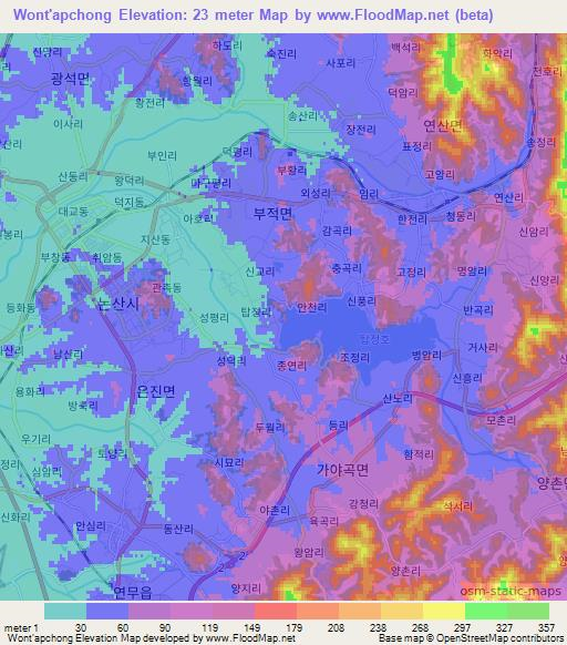 Wont'apchong,South Korea Elevation Map