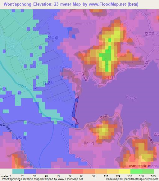 Wont'apchong,South Korea Elevation Map