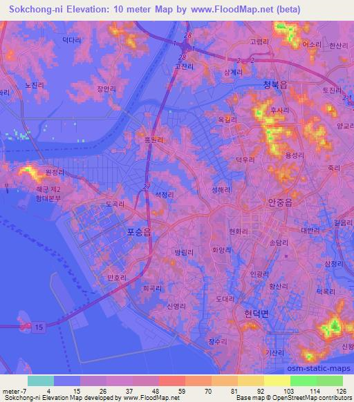 Sokchong-ni,South Korea Elevation Map