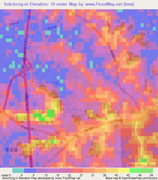 Sokchong-ni,South Korea Elevation Map