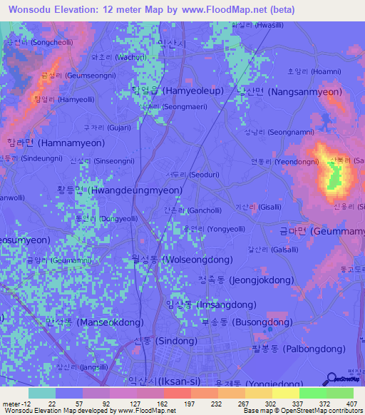 Wonsodu,South Korea Elevation Map