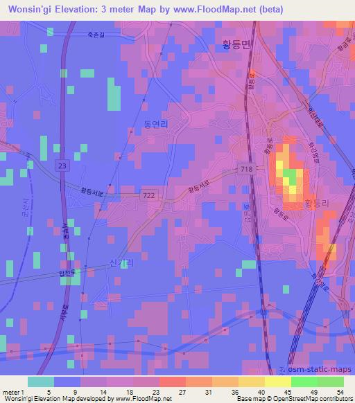 Wonsin'gi,South Korea Elevation Map