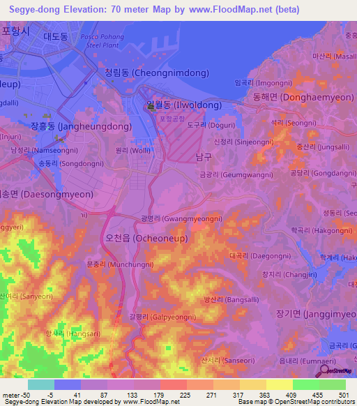 Segye-dong,South Korea Elevation Map