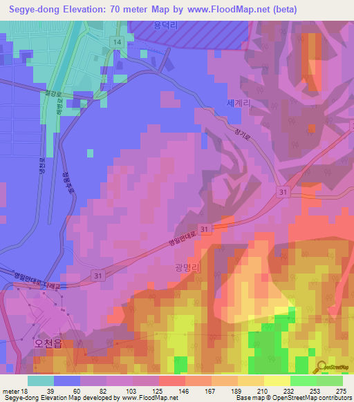 Segye-dong,South Korea Elevation Map