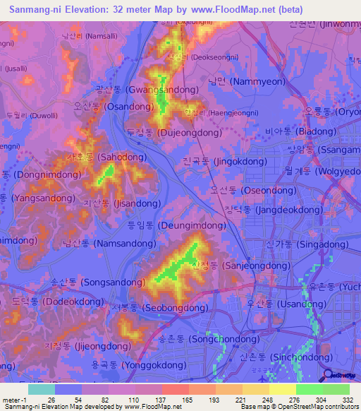 Sanmang-ni,South Korea Elevation Map