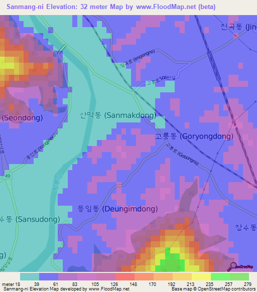 Sanmang-ni,South Korea Elevation Map