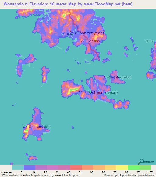 Wonsando-ri,South Korea Elevation Map