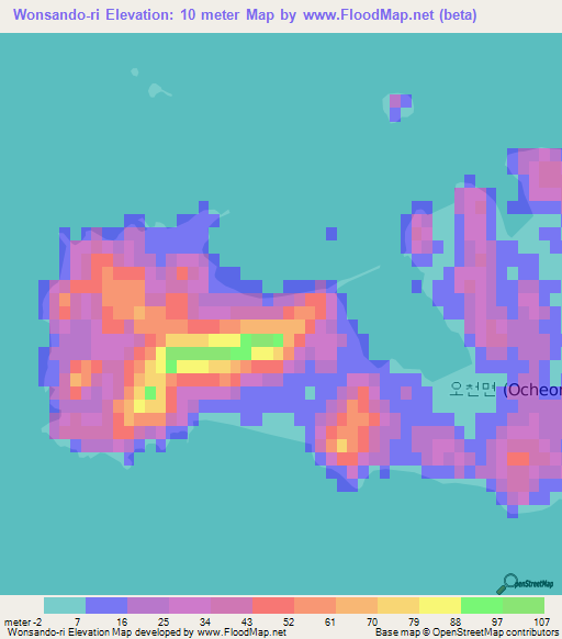 Wonsando-ri,South Korea Elevation Map