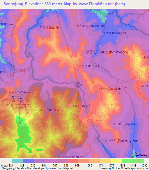 Sangojong,South Korea Elevation Map