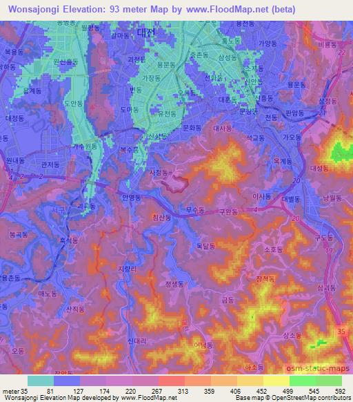 Wonsajongi,South Korea Elevation Map