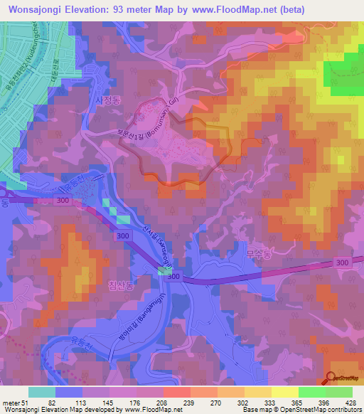 Wonsajongi,South Korea Elevation Map