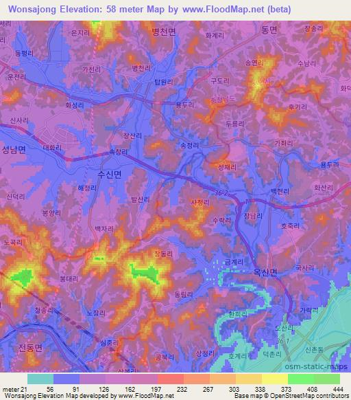 Wonsajong,South Korea Elevation Map