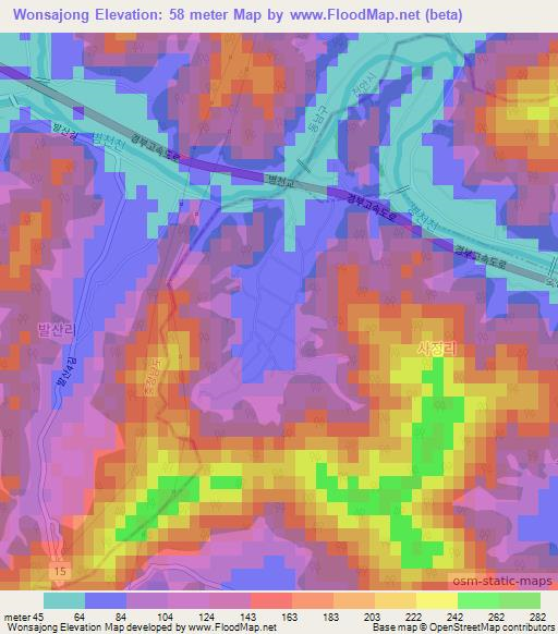 Wonsajong,South Korea Elevation Map