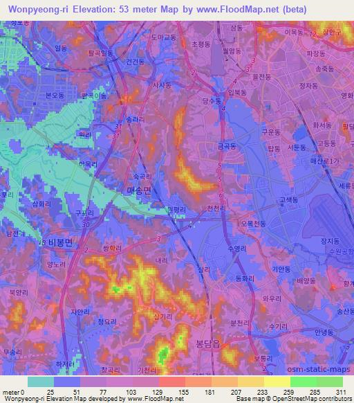 Wonpyeong-ri,South Korea Elevation Map