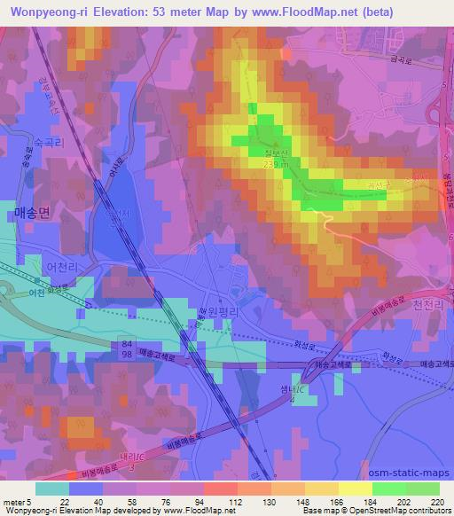 Wonpyeong-ri,South Korea Elevation Map