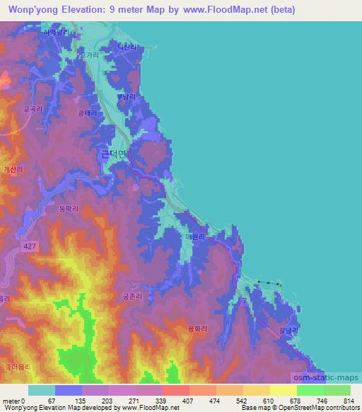 Wonp'yong,South Korea Elevation Map