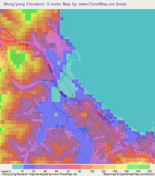 Wonp'yong,South Korea Elevation Map