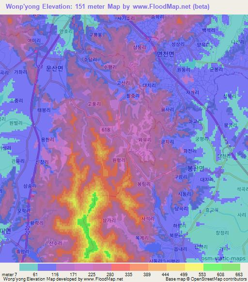 Wonp'yong,South Korea Elevation Map