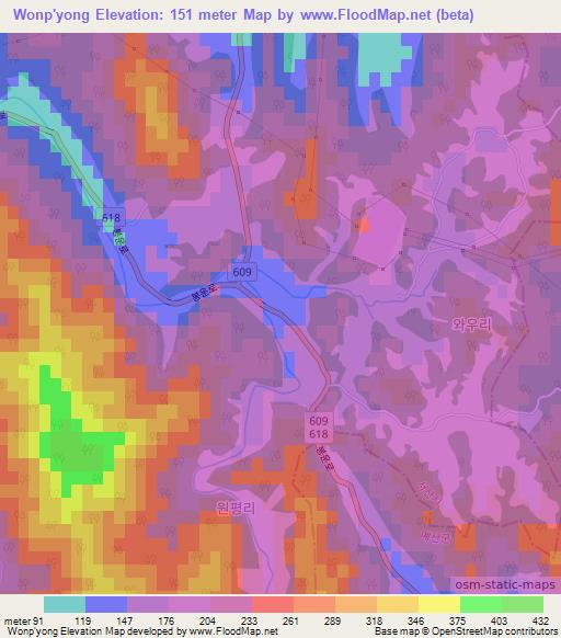 Wonp'yong,South Korea Elevation Map