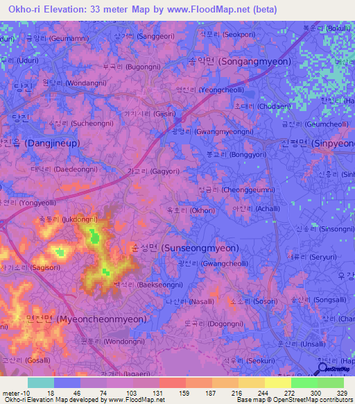 Okho-ri,South Korea Elevation Map