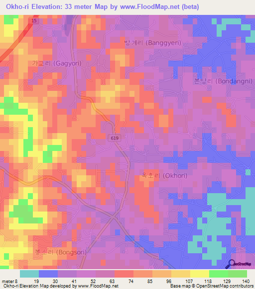 Okho-ri,South Korea Elevation Map