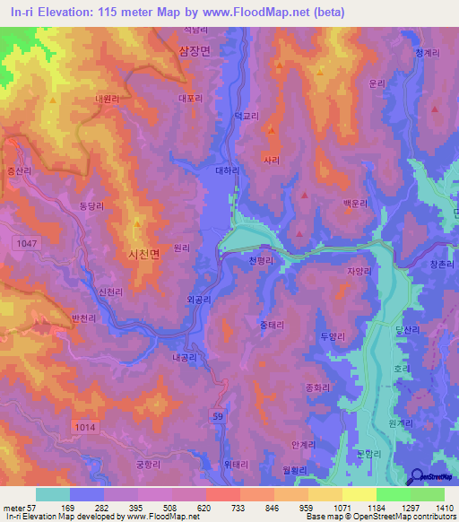 In-ri,South Korea Elevation Map