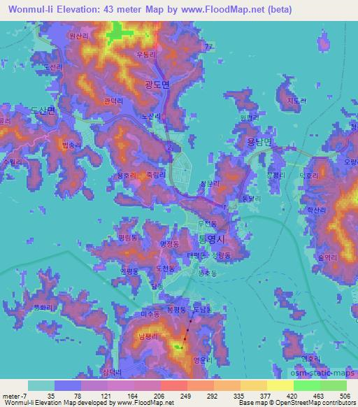 Wonmul-li,South Korea Elevation Map