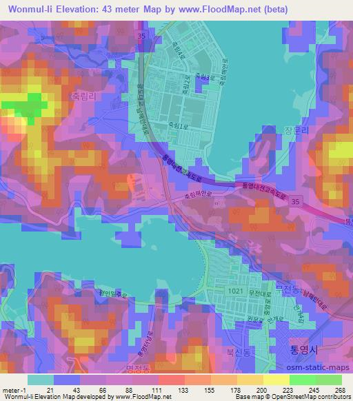 Wonmul-li,South Korea Elevation Map