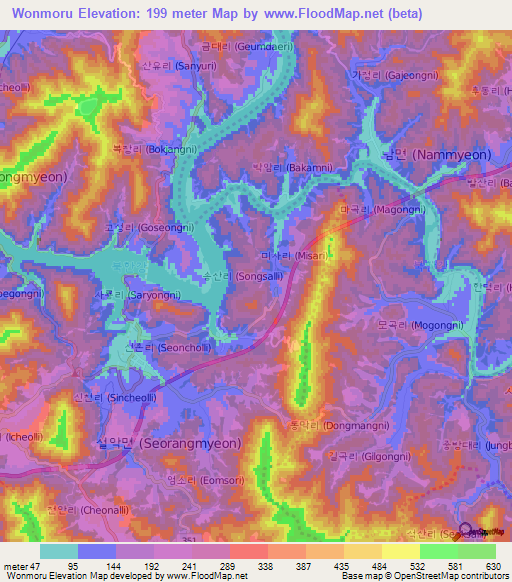 Wonmoru,South Korea Elevation Map