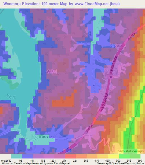 Wonmoru,South Korea Elevation Map