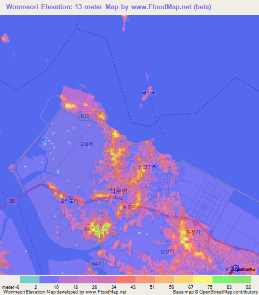 Wonmeori,South Korea Elevation Map