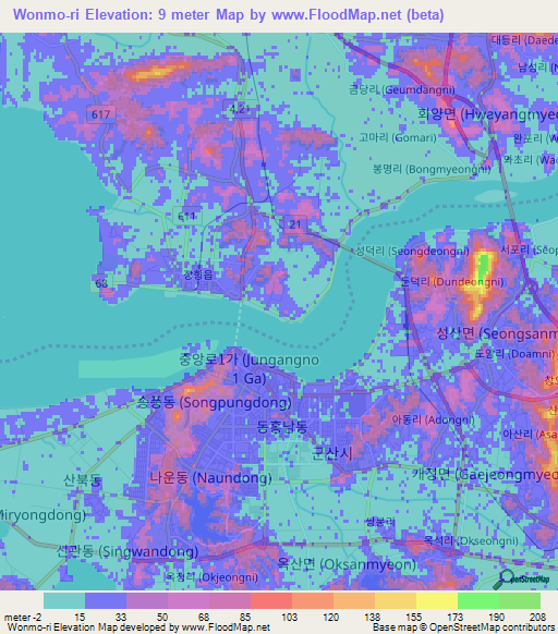 Wonmo-ri,South Korea Elevation Map