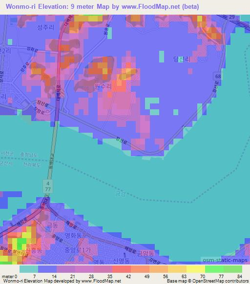 Wonmo-ri,South Korea Elevation Map