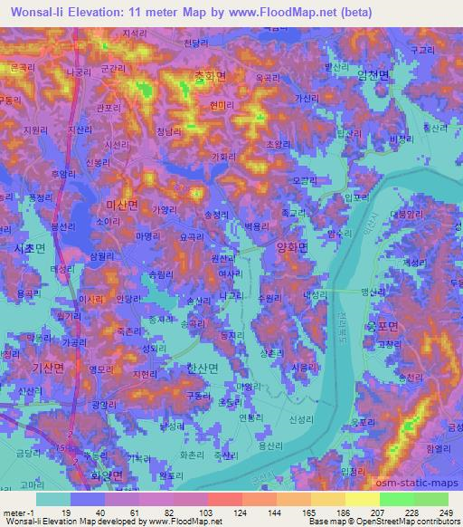 Wonsal-li,South Korea Elevation Map