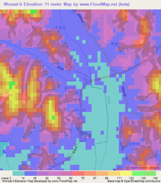 Wonsal-li,South Korea Elevation Map