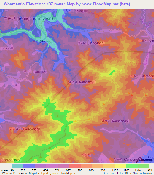 Wonmant'o,South Korea Elevation Map