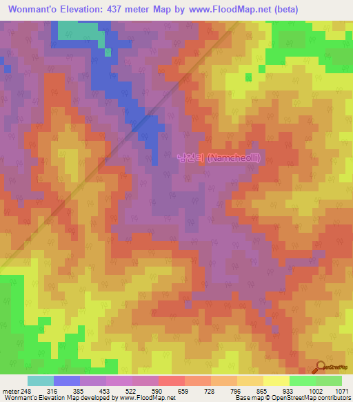 Wonmant'o,South Korea Elevation Map