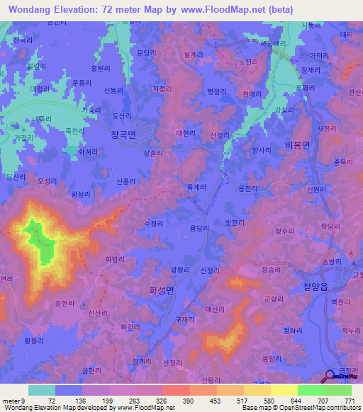 Wondang,South Korea Elevation Map