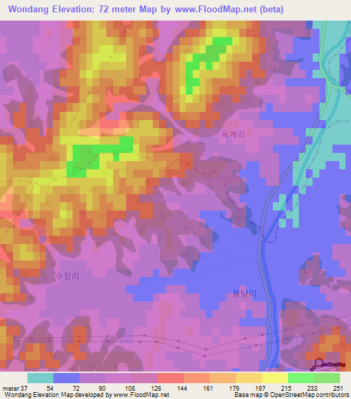 Wondang,South Korea Elevation Map