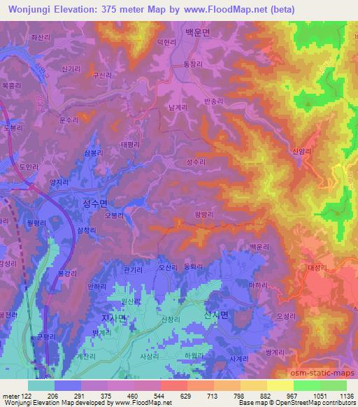 Wonjungi,South Korea Elevation Map