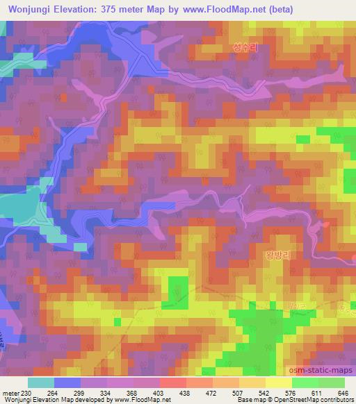 Wonjungi,South Korea Elevation Map